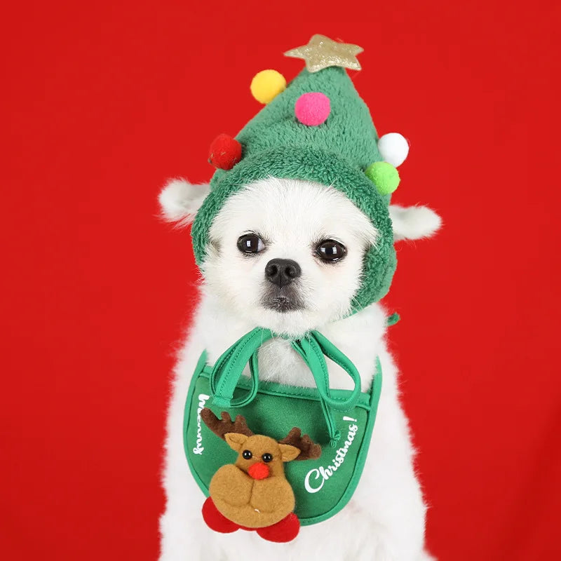 Chapeau de Noël amusant pour chien, bavoir de Père Noël pour animaux de compagnie
