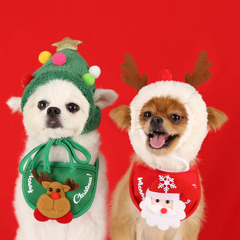 Chapeau de Noël amusant pour chien, bavoir de Père Noël pour animaux de compagnie