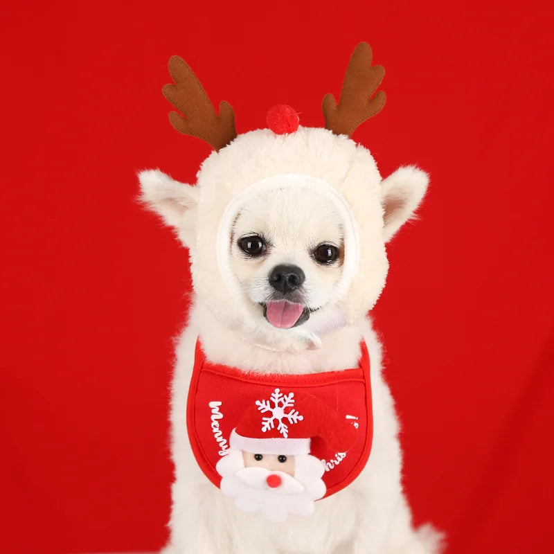 Chapeau de Noël amusant pour chien, bavoir de Père Noël pour animaux de compagnie