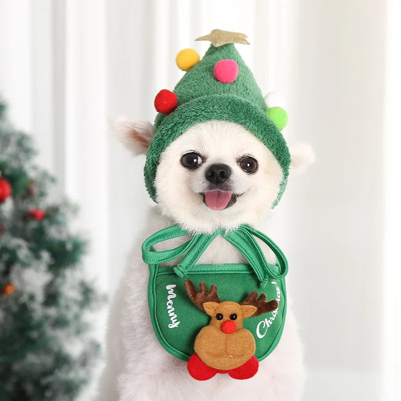 Chapeau de Noël amusant pour chien, bavoir de Père Noël pour animaux de compagnie