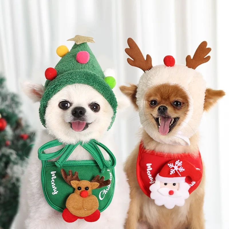 Chapeau de Noël amusant pour chien, bavoir de Père Noël pour animaux de compagnie