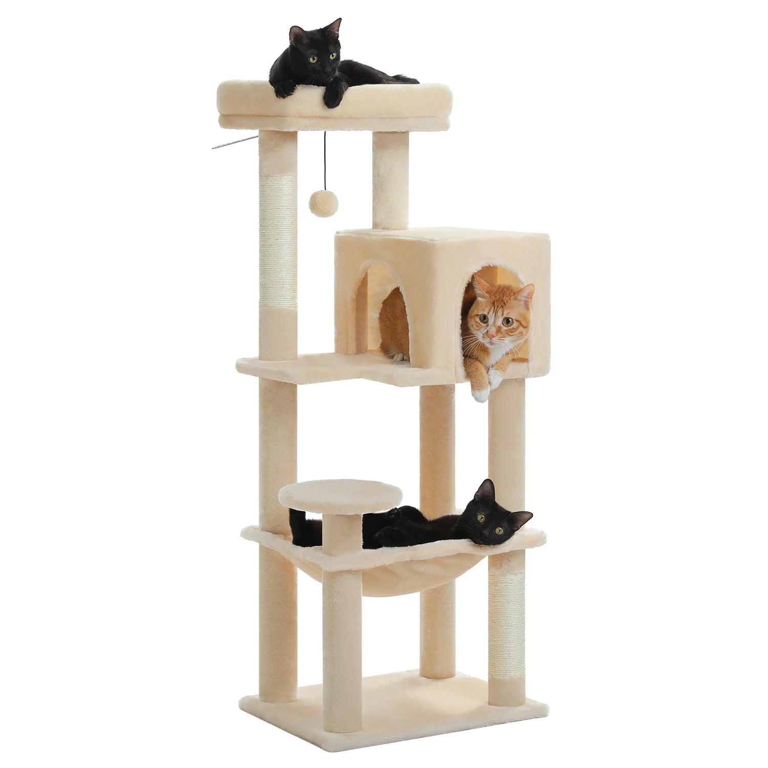 Arbre à chat à plusieurs niveaux avec poteaux à griffer, niche, hamac, griffoir