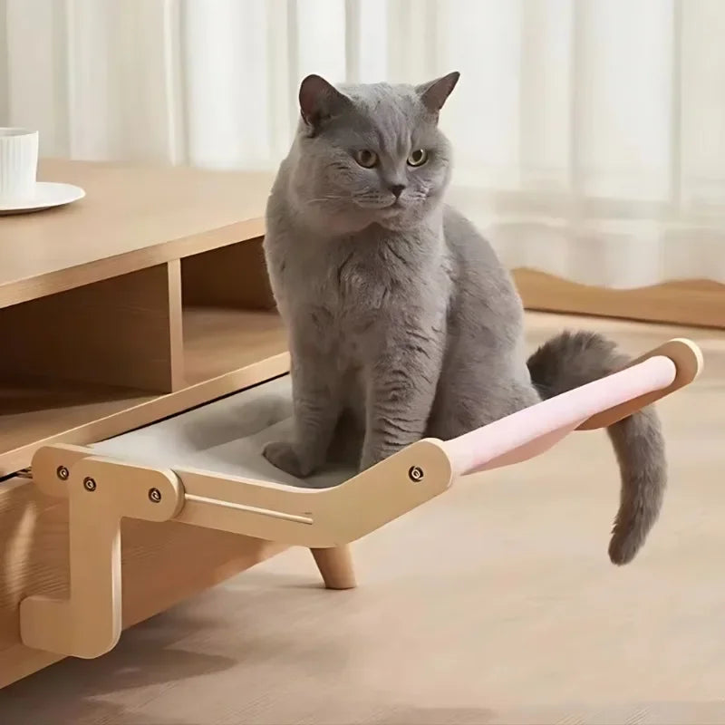 Hamac suspendu pour chat à fixer à la fenêtre, en bois massif, avec lit et nid pour bronzer