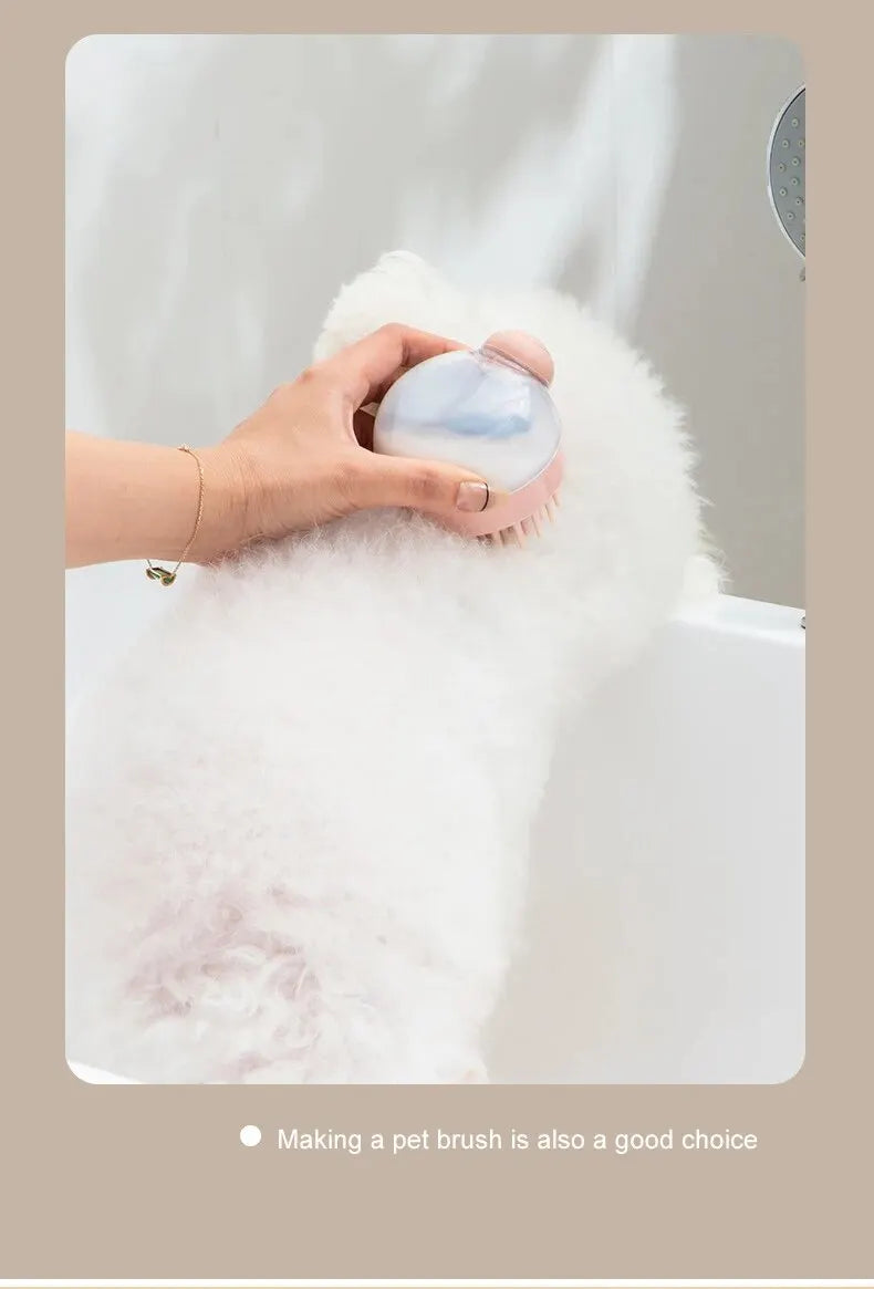 Brosse de bain pour animaux de compagnie (1 pièce) en silicone souple avec distributeur de shampoing et massage doux