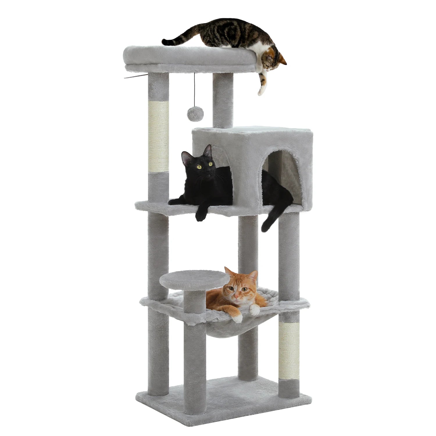 Arbre à chat à plusieurs niveaux avec poteaux à griffer, niche, hamac, griffoir