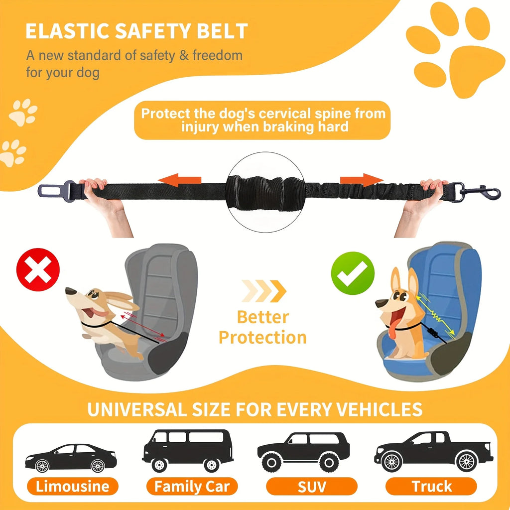 Harnais de sécurité réglable pour chien - Système de retenue rétractable en nylon élastique avec fermoirs sécurisés pour toutes les tailles de chiens