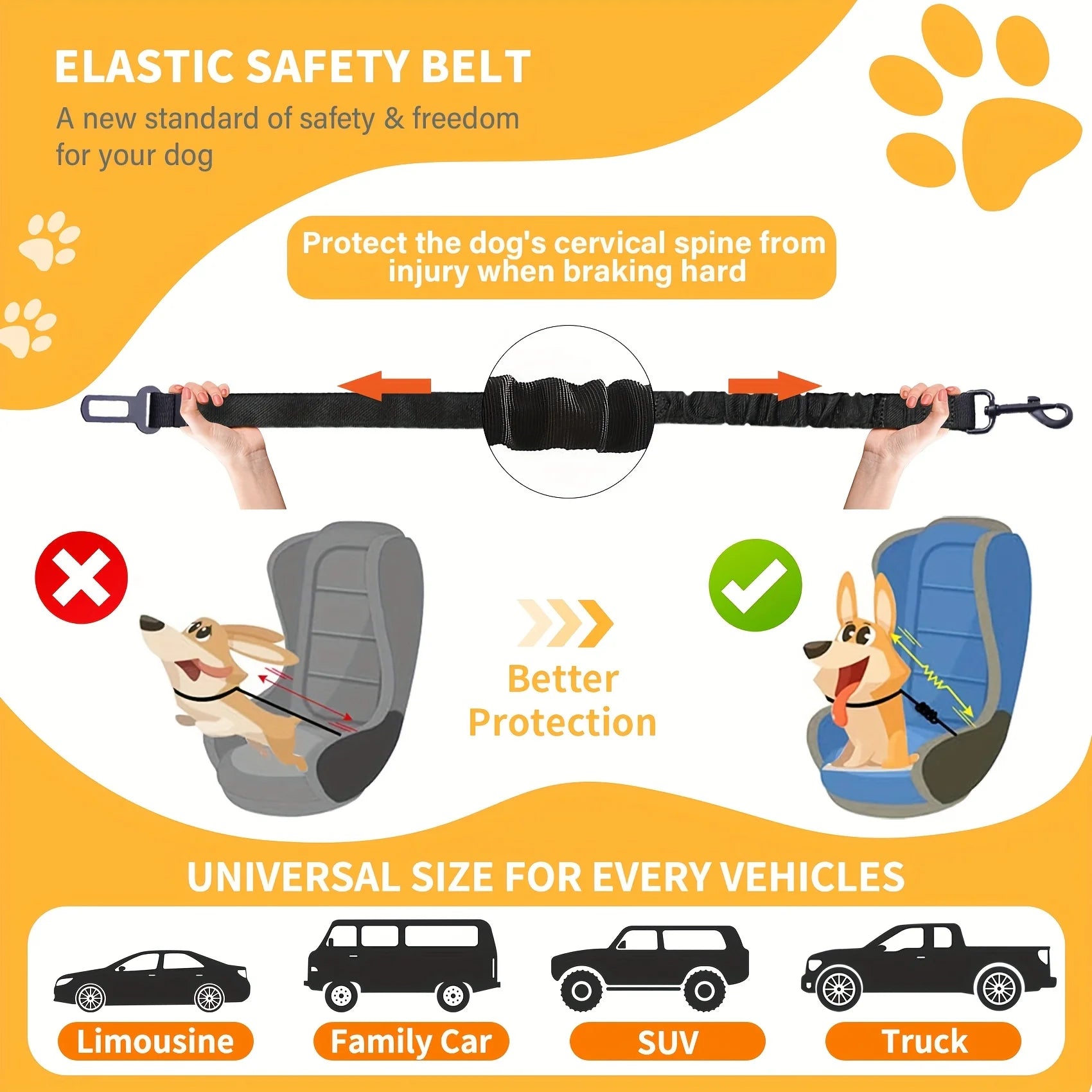 Harnais de sécurité réglable pour chien - Système de retenue rétractable en nylon élastique avec fermoirs sécurisés pour toutes les tailles de chiens