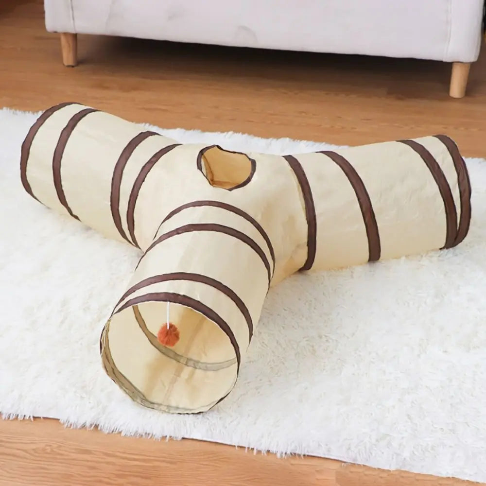 Tunnel pour chat en polyester et fil d'acier, respirant et pliable