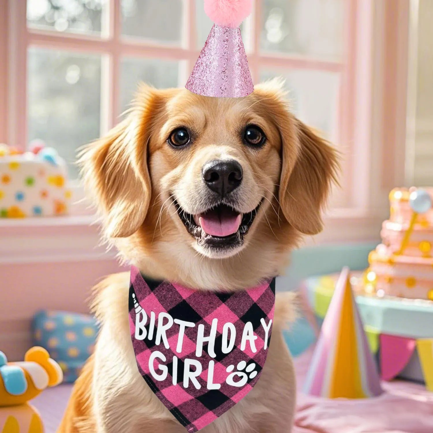 Ensemble de 4 articles pour fête d'anniversaire de chien : bandana « Birthday Boy », chapeau d'anniversaire avec chiffres pour chiens