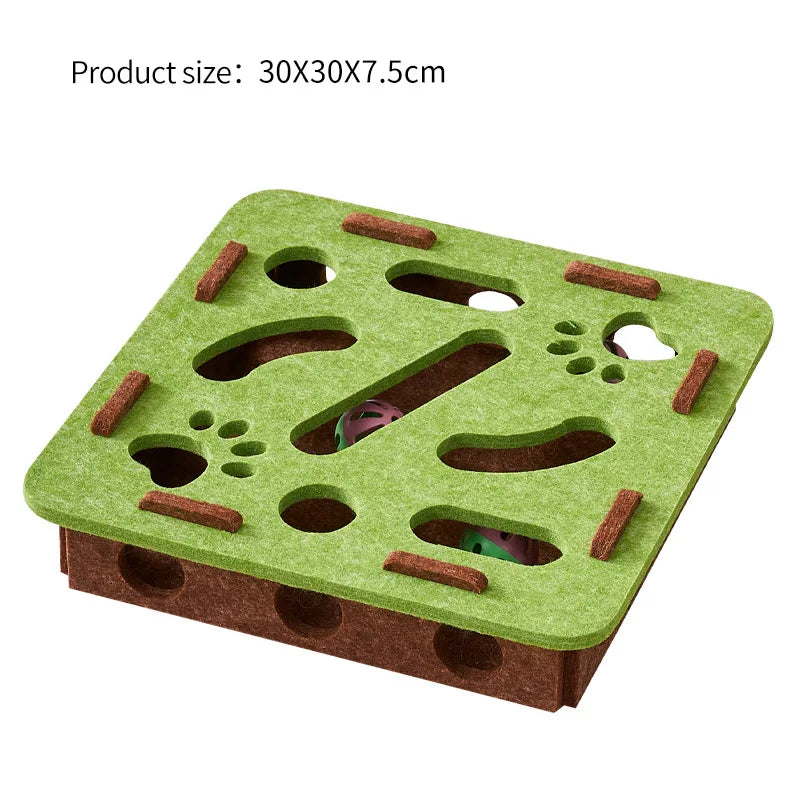 Boîte à jouets interactive pour chat avec labyrinthe, tunnel et balle à clochette