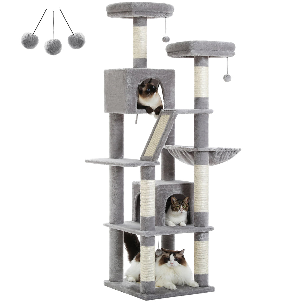 Arbre à chat à plusieurs niveaux avec poteaux à griffer, niche, hamac, griffoir