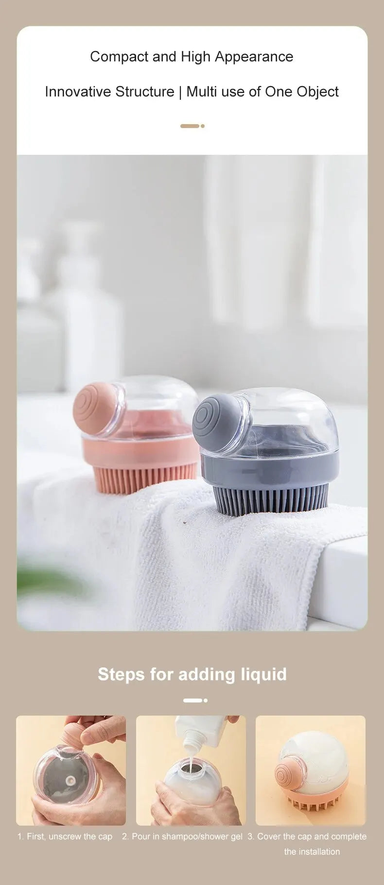 Brosse de bain pour animaux de compagnie (1 pièce) en silicone souple avec distributeur de shampoing et massage doux