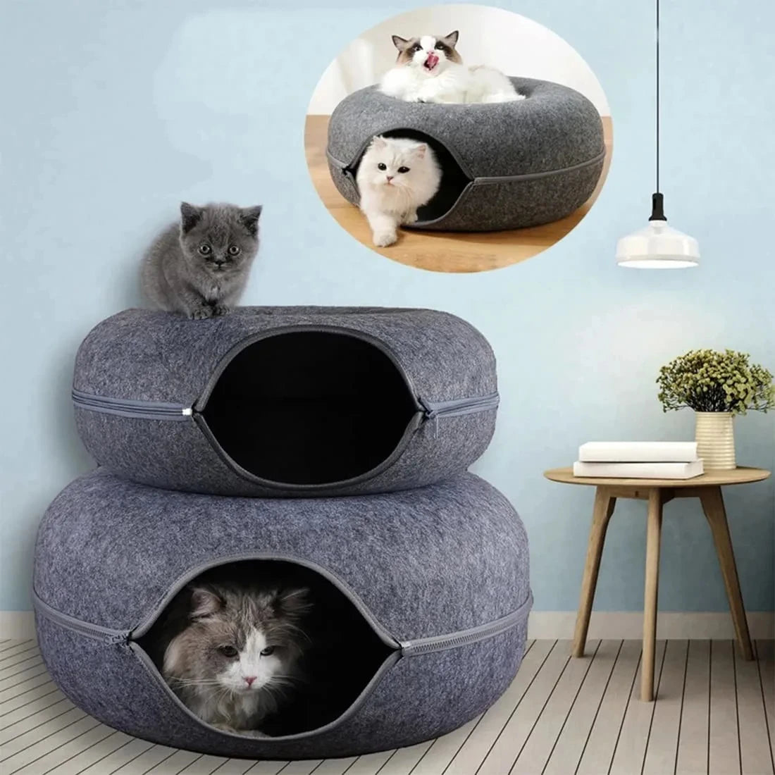 Tunnel interactif rond pour petits chats