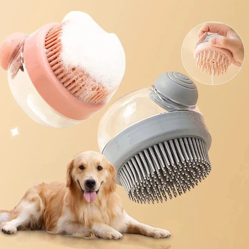 Brosse de bain pour animaux de compagnie (1 pièce) en silicone souple avec distributeur de shampoing et massage doux
