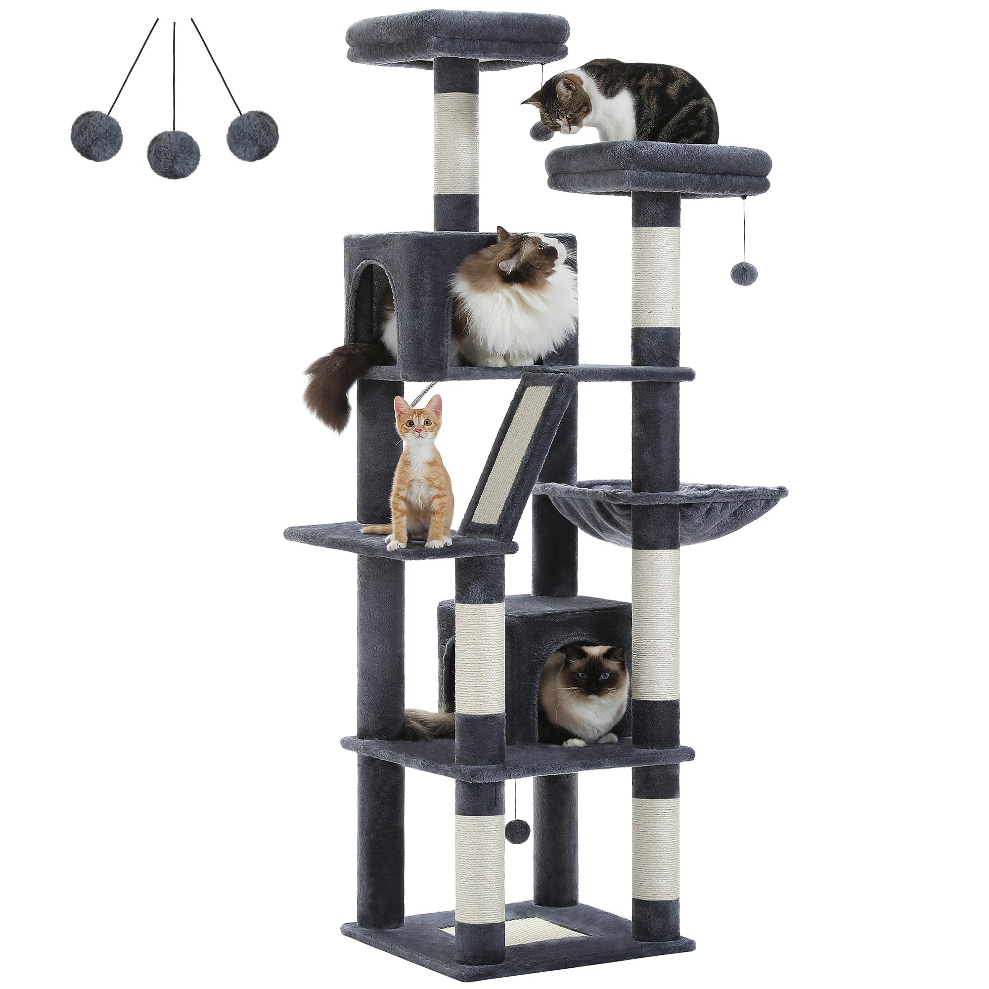 Arbre à chat à plusieurs niveaux avec poteaux à griffer, niche, hamac, griffoir