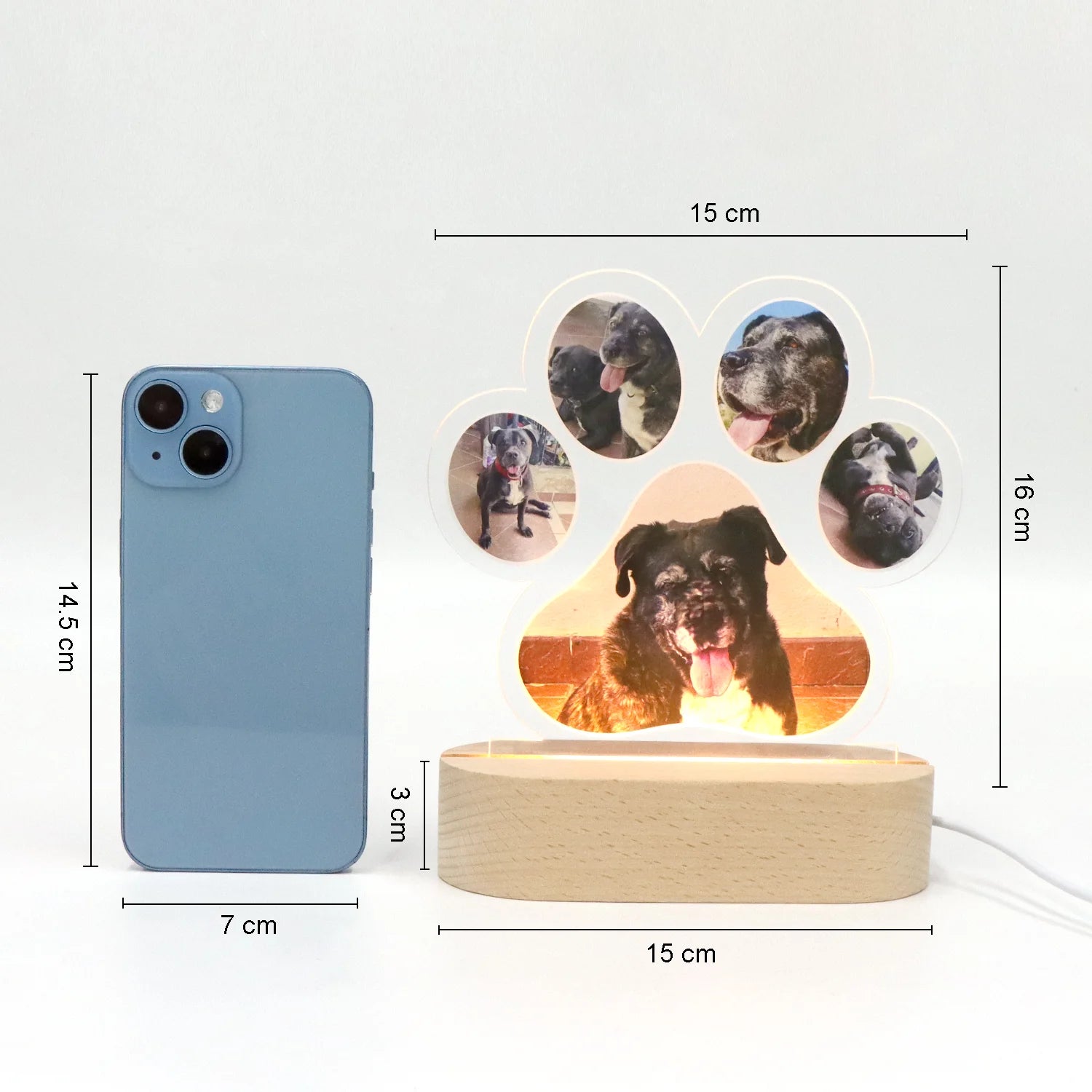 Cadre photo lumineux LED personnalisé en forme de patte de chien