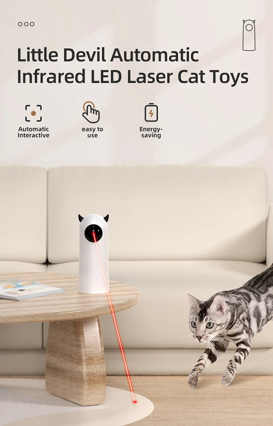Jouet Laser Automatique Rechargeable pour Chat — 3 Modes
