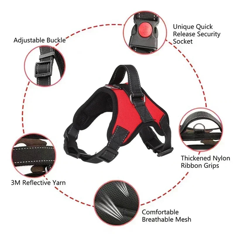 Harnais de selle réfléchissant et réglable pour chien, anti-traction