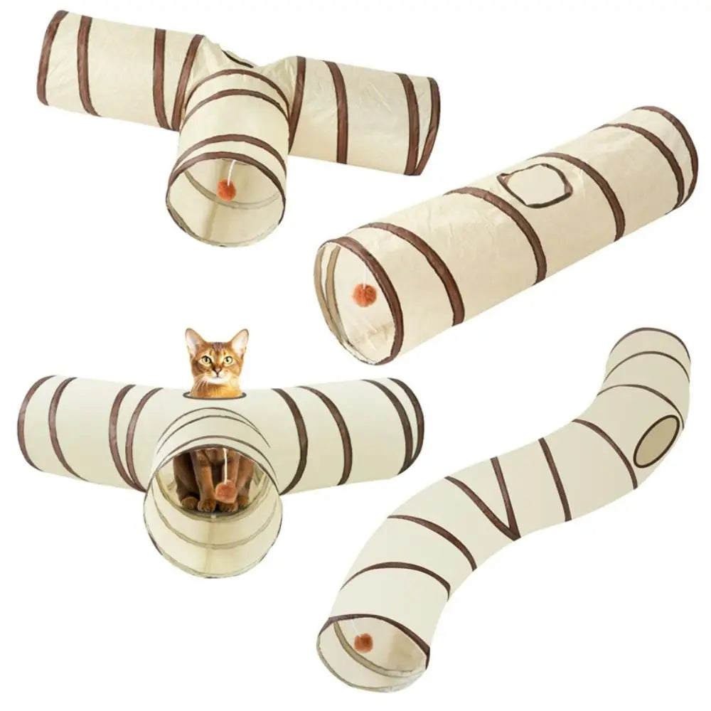 Tunnel pour chat en polyester et fil d'acier, respirant et pliable