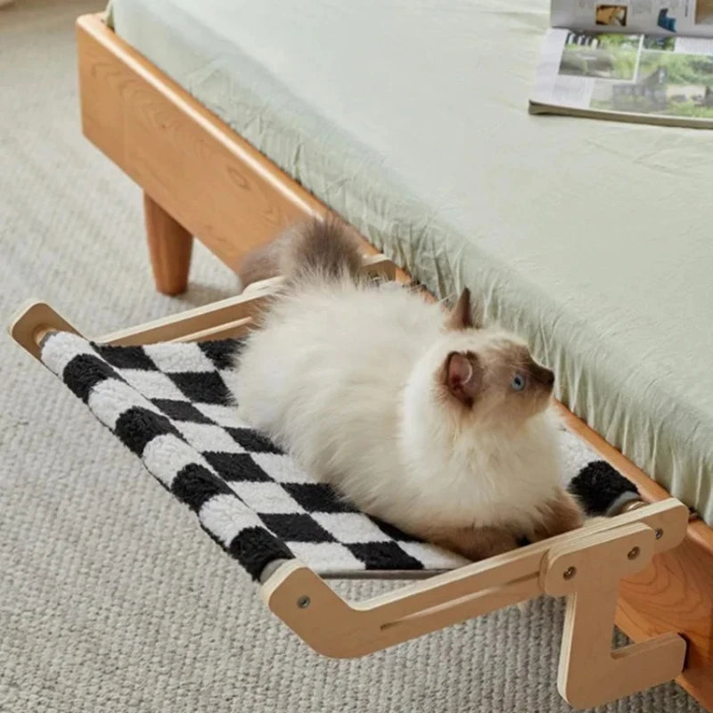 Hamac suspendu pour chat à fixer à la fenêtre, en bois massif, avec lit et nid pour bronzer