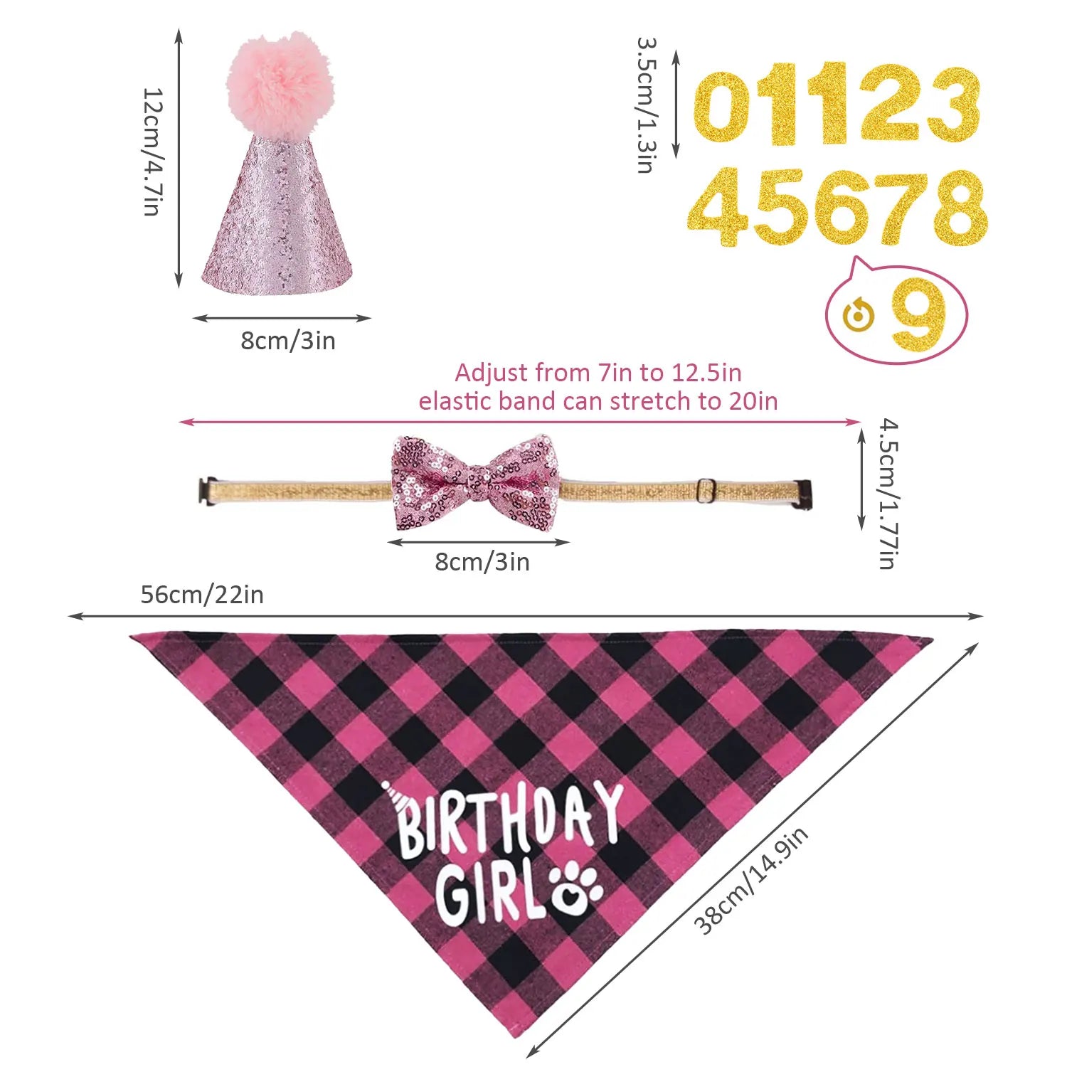 Ensemble de 4 articles pour fête d'anniversaire de chien : bandana « Birthday Boy », chapeau d'anniversaire avec chiffres pour chiens