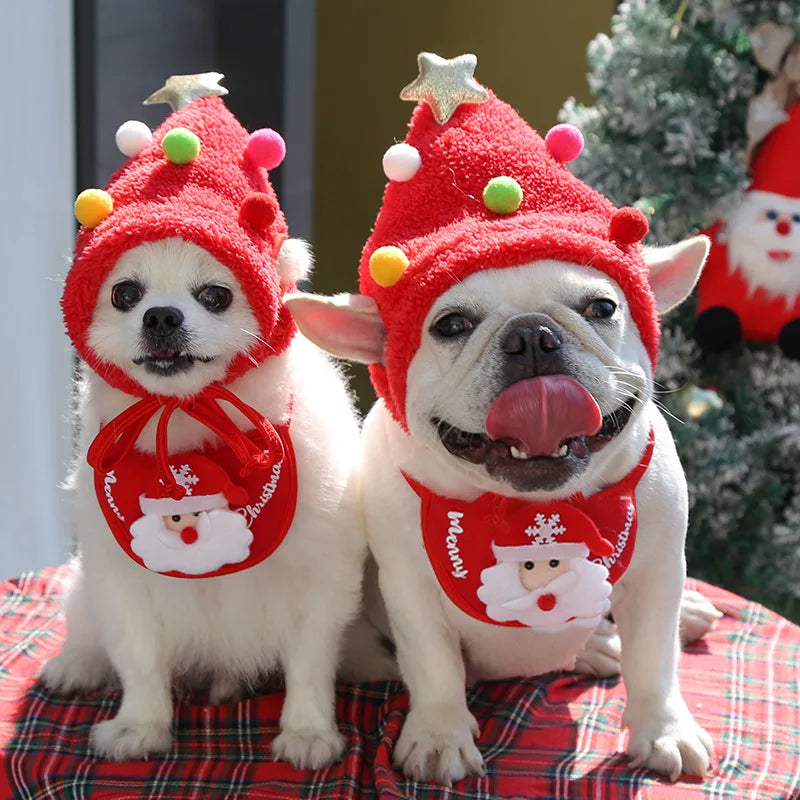 Chapeau de Noël amusant pour chien, bavoir de Père Noël pour animaux de compagnie
