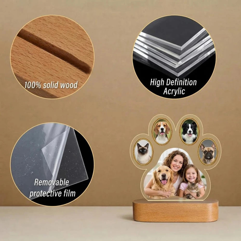 Cadre photo lumineux LED personnalisé en forme de patte de chien