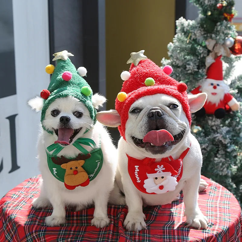 Chapeau de Noël amusant pour chien, bavoir de Père Noël pour animaux de compagnie