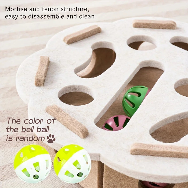 Boîte à jouets interactive pour chat avec labyrinthe, tunnel et balle à clochette