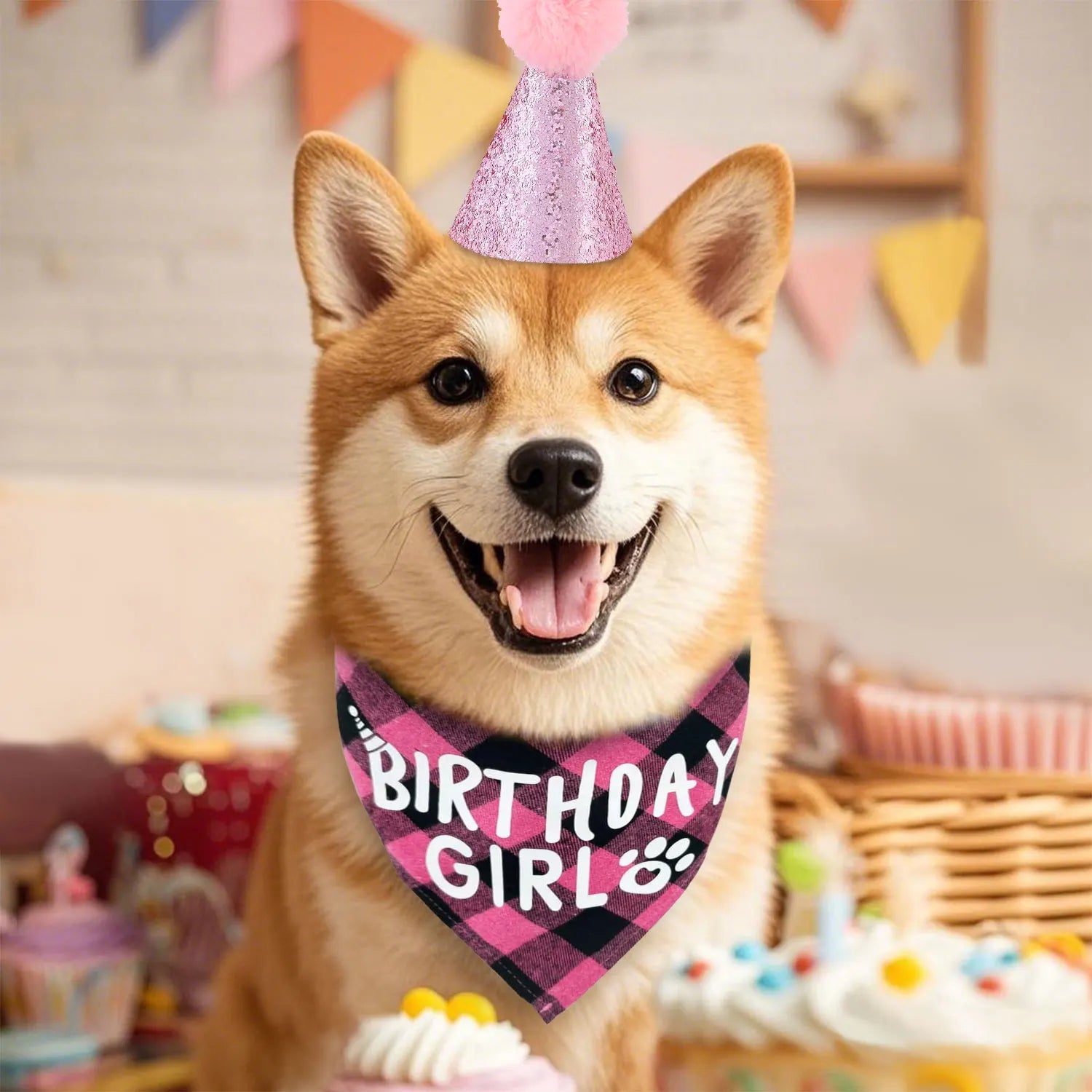 Ensemble de 4 articles pour fête d'anniversaire de chien : bandana « Birthday Boy », chapeau d'anniversaire avec chiffres pour chiens