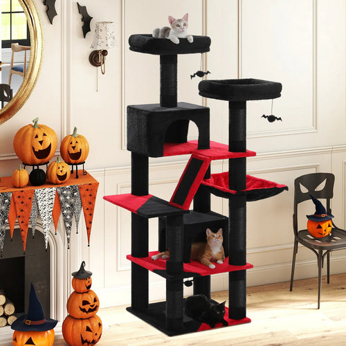 Arbre à chat à plusieurs niveaux avec poteaux à griffer, niche, hamac, griffoir