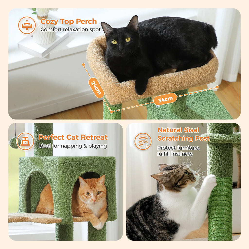 Arbre à chat à plusieurs niveaux avec poteaux à griffer, niche, hamac, griffoir