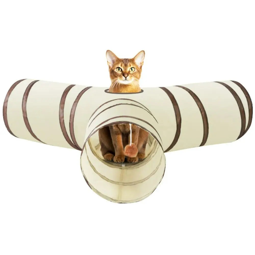 Tunnel pour chat en polyester et fil d'acier, respirant et pliable
