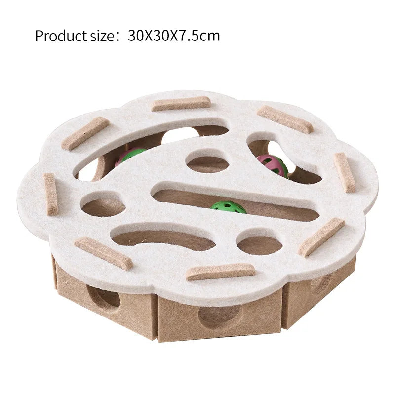 Boîte à jouets interactive pour chat avec labyrinthe, tunnel et balle à clochette