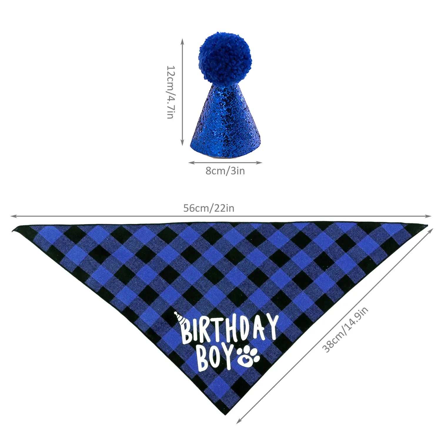 Ensemble de 4 articles pour fête d'anniversaire de chien : bandana « Birthday Boy », chapeau d'anniversaire avec chiffres pour chiens