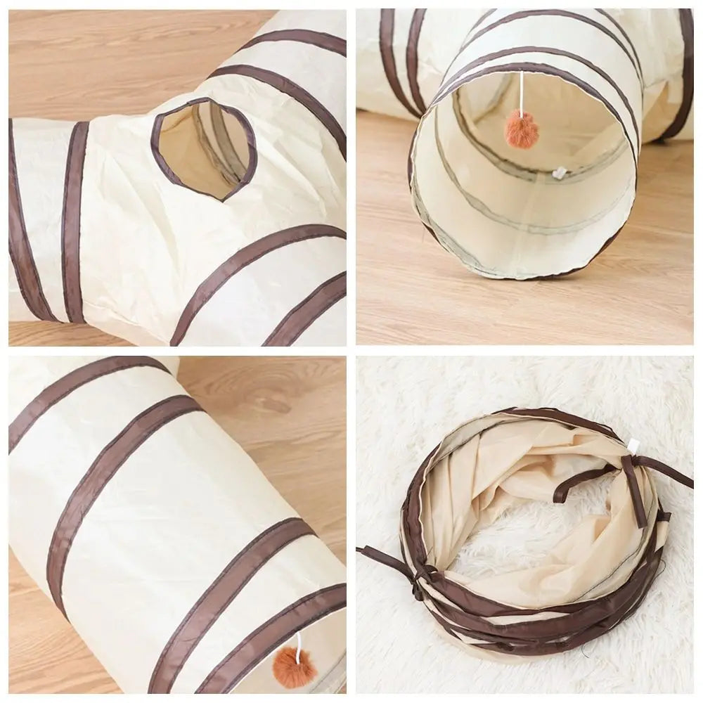 Tunnel pour chat en polyester et fil d'acier, respirant et pliable