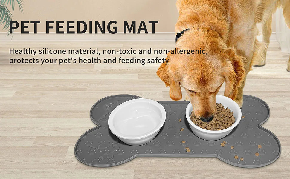 Tapis d'alimentation pour chien en silicone antidérapant et épais, imperméable, avec bord surélevé