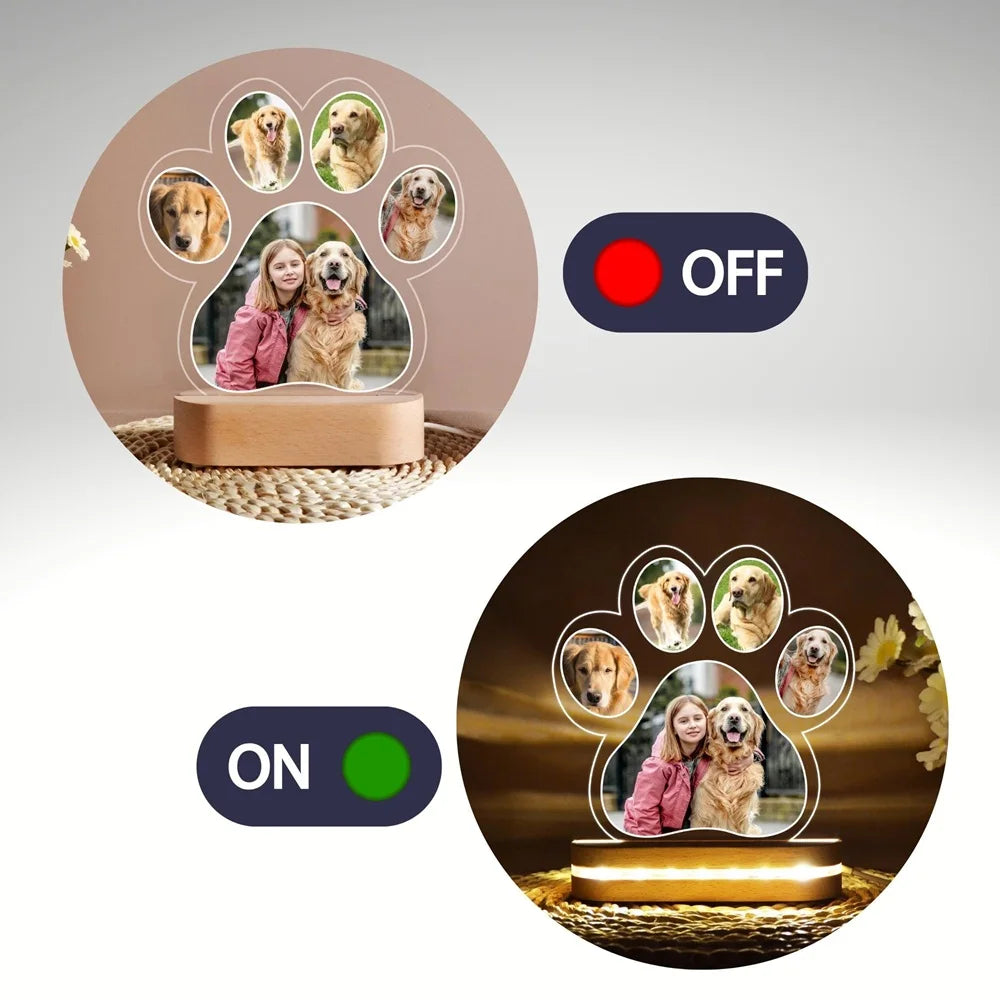 Cadre photo lumineux LED personnalisé en forme de patte de chien
