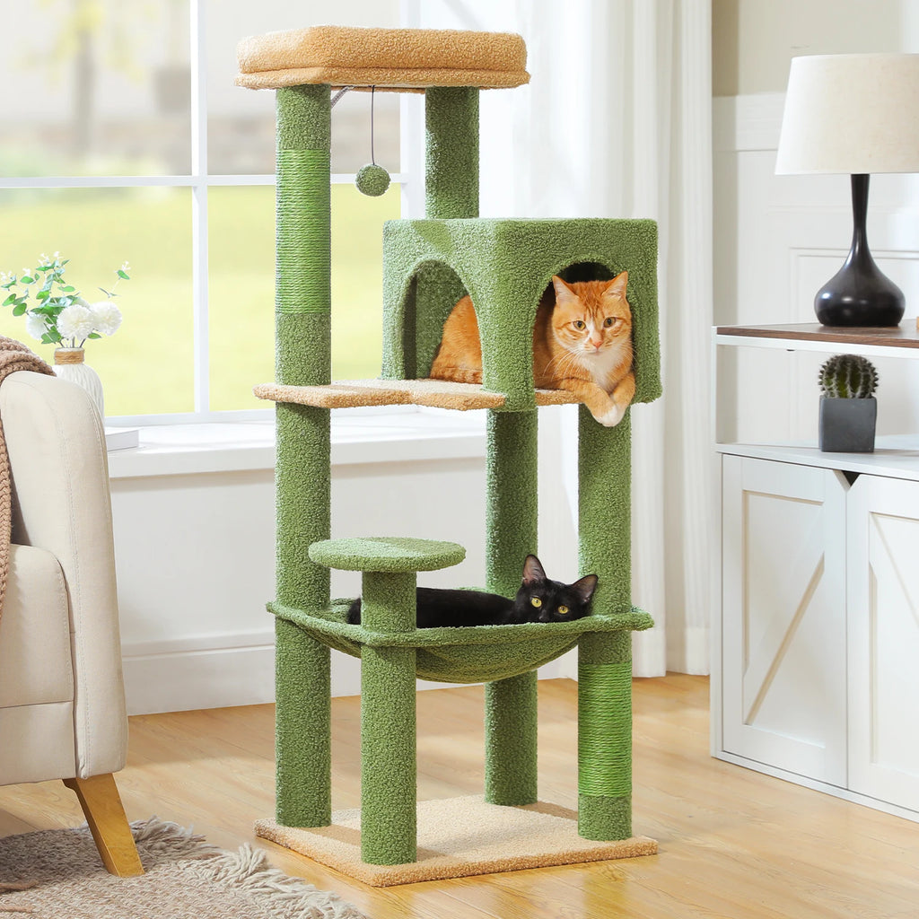 Arbre à chat à plusieurs niveaux avec poteaux à griffer, niche, hamac, griffoir