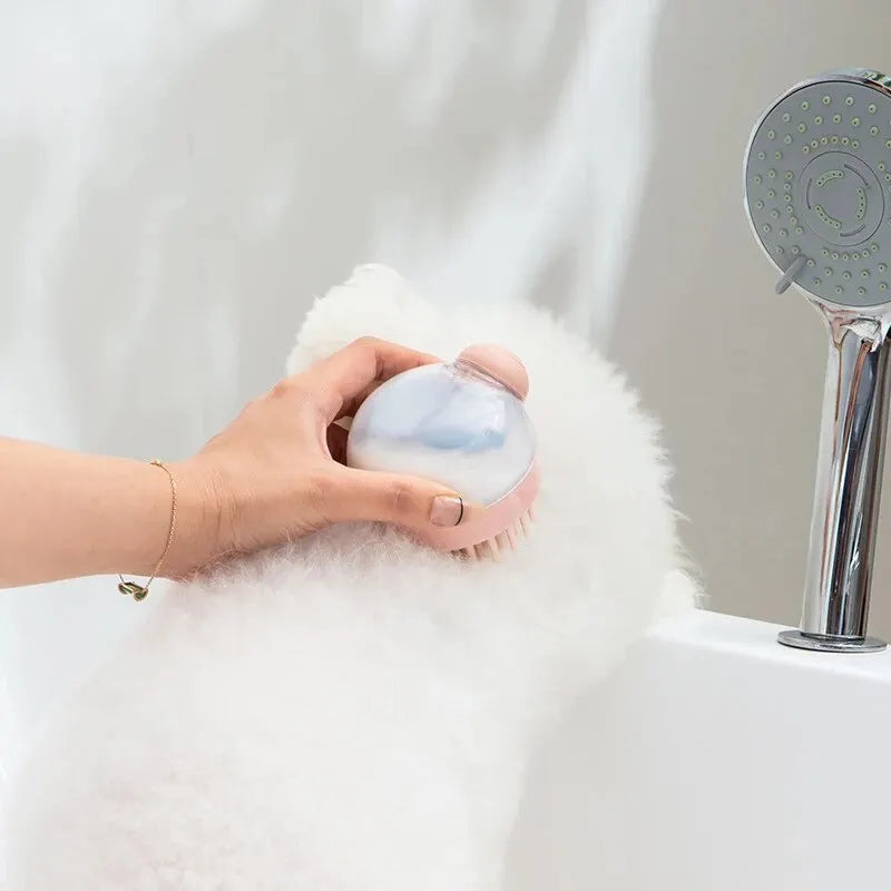 Brosse de bain pour animaux de compagnie (1 pièce) en silicone souple avec distributeur de shampoing et massage doux