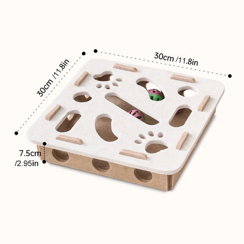 Boîte à jouets interactive pour chat avec labyrinthe, tunnel et balle à clochette