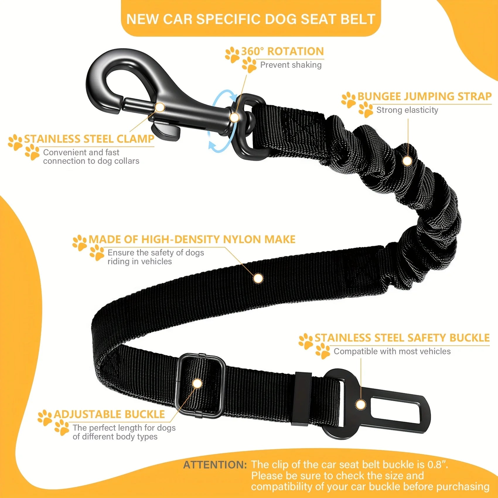 Harnais de sécurité réglable pour chien - Système de retenue rétractable en nylon élastique avec fermoirs sécurisés pour toutes les tailles de chiens
