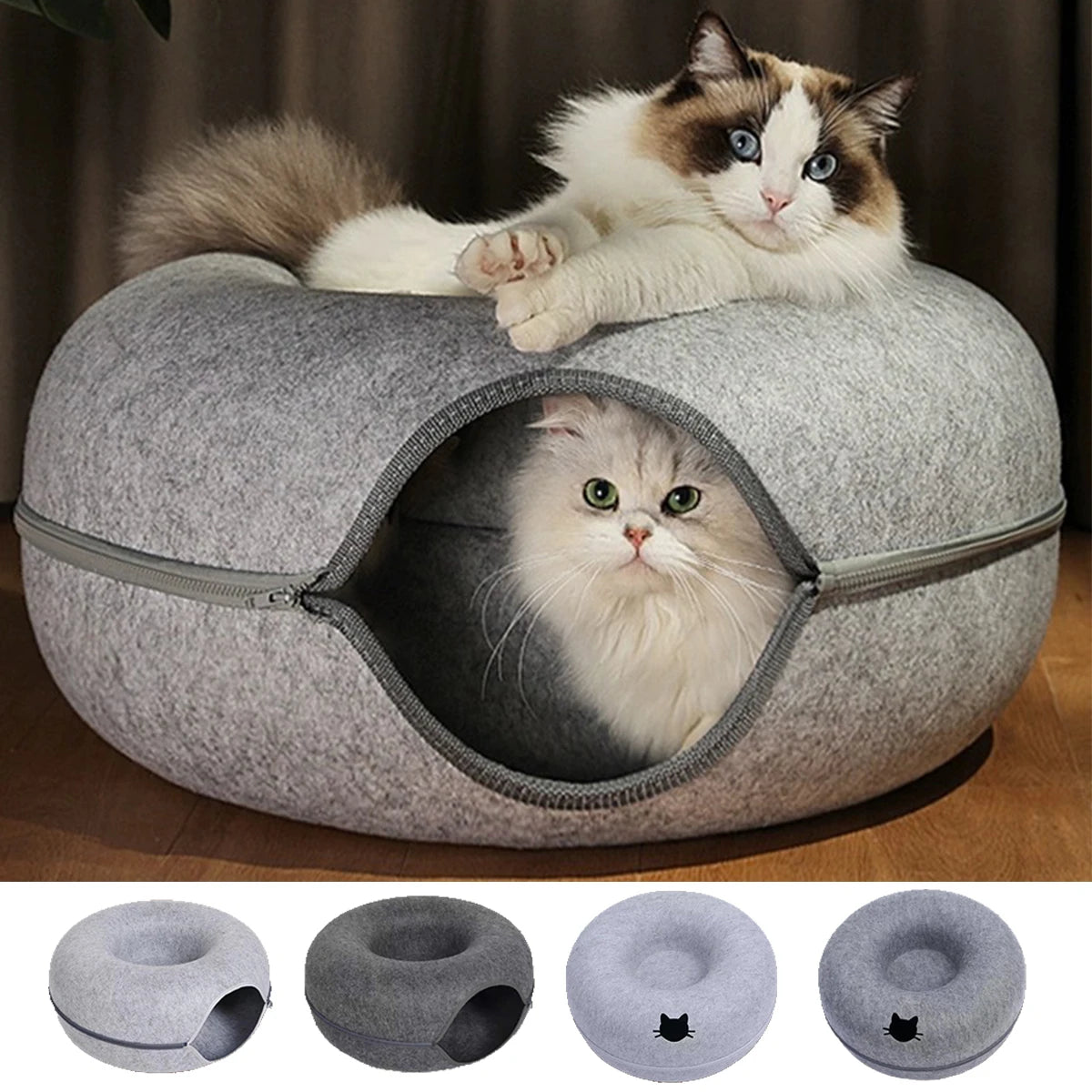 Tunnel interactif rond pour petits chats
