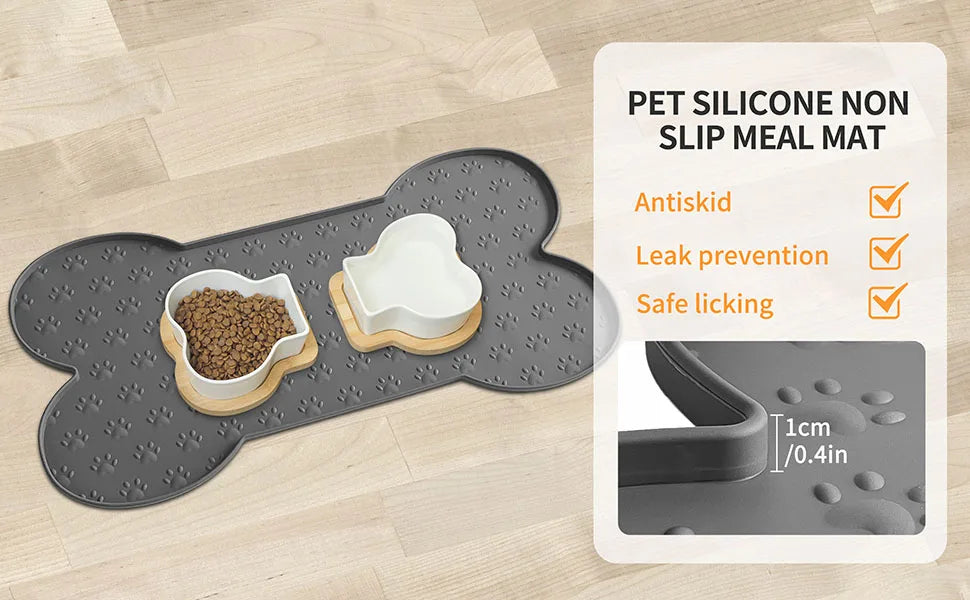 Tapis d'alimentation pour chien en silicone antidérapant et épais, imperméable, avec bord surélevé