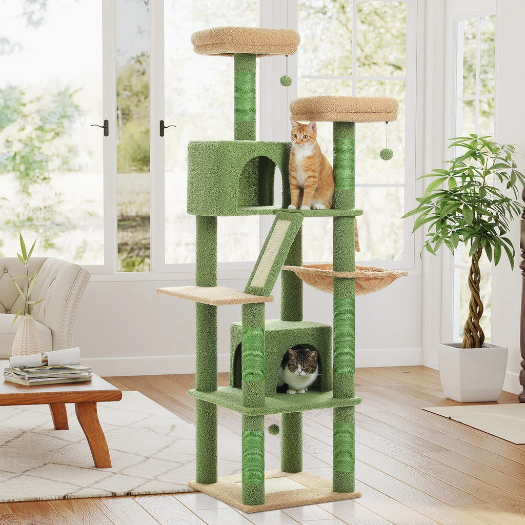 Arbre à chat à plusieurs niveaux avec poteaux à griffer, niche, hamac, griffoir