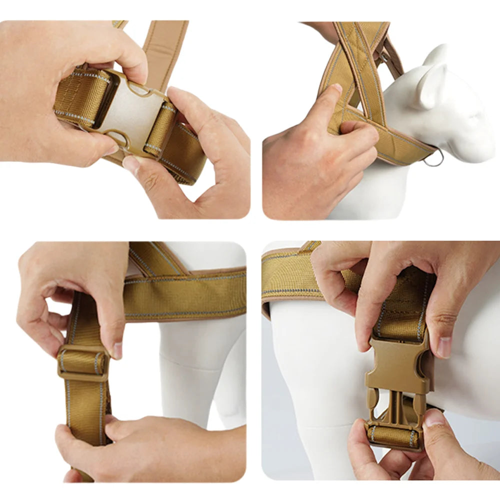 Harnais tactique anti-traction pour chien - Nylon ajustable pour grands chiens