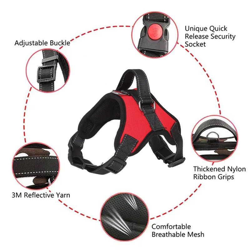 Harnais de selle réfléchissant et réglable pour chien, anti-traction