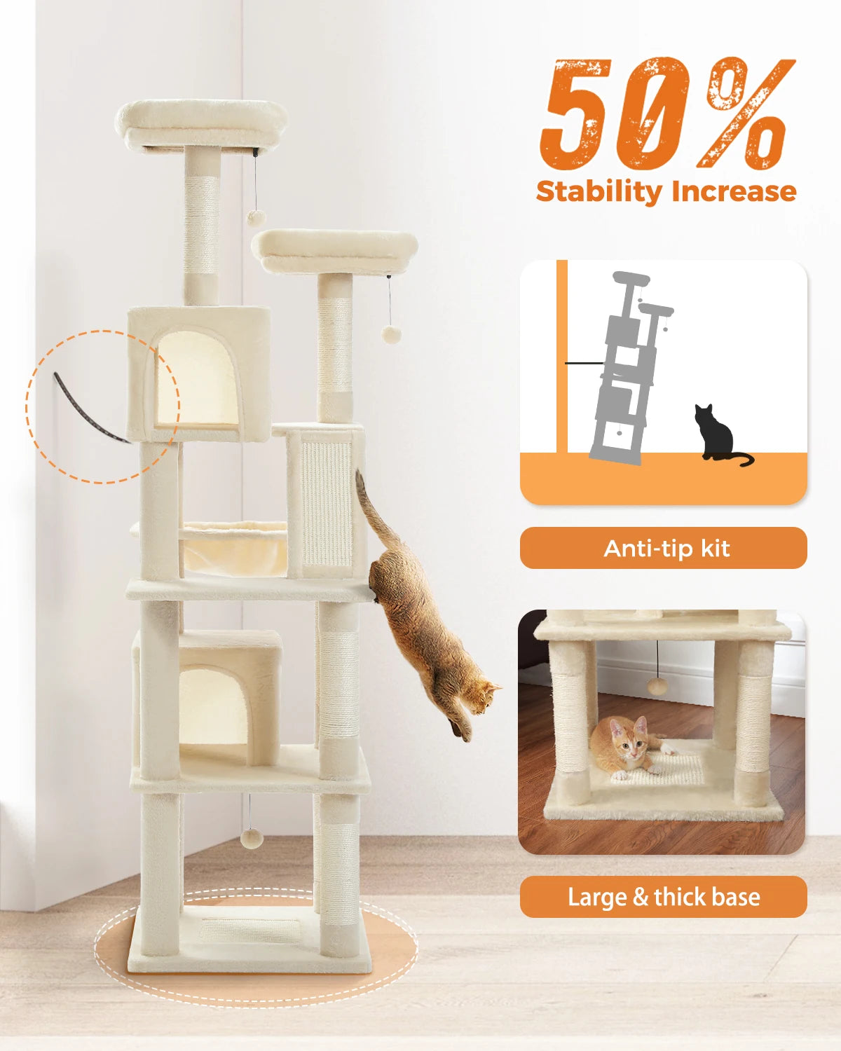 Arbre à chat à plusieurs niveaux avec poteaux à griffer, niche, hamac, griffoir