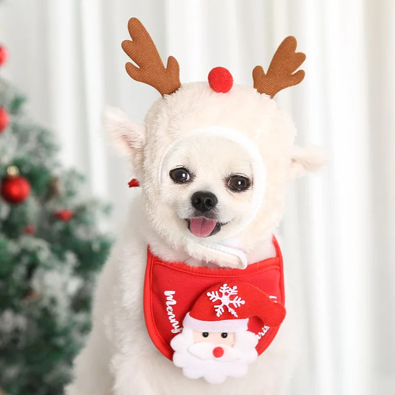 Chapeau de Noël amusant pour chien, bavoir de Père Noël pour animaux de compagnie
