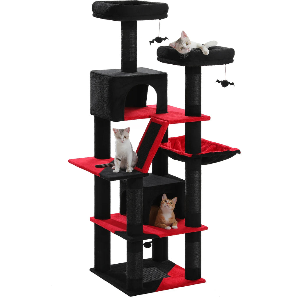 Arbre à chat à plusieurs niveaux avec poteaux à griffer, niche, hamac, griffoir
